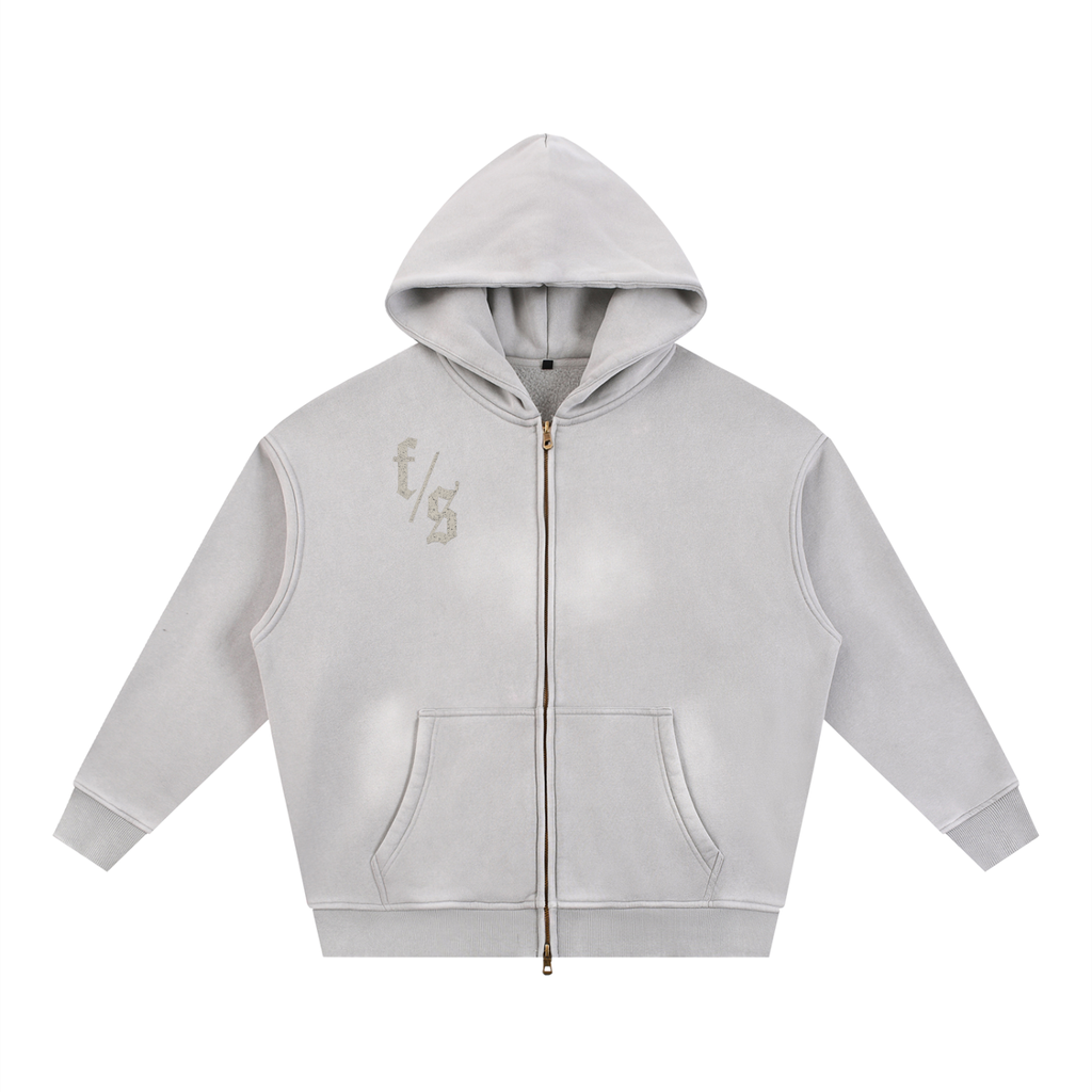 Sunfade Two-way Zipper Boxy Fleece Hoodie