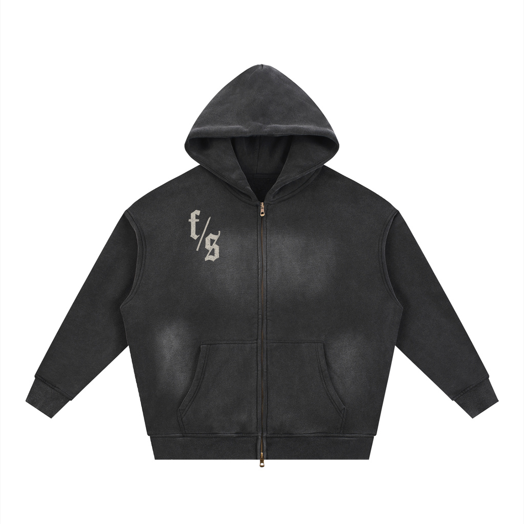 Sunfade Two-way Zipper Boxy Fleece Hoodie